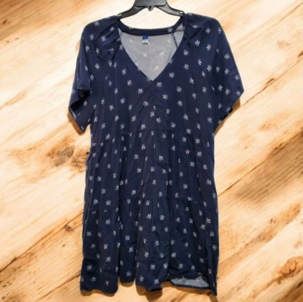 Old Navy V-Neck Mini Swing Dress Navy Blue with Flowers size XL